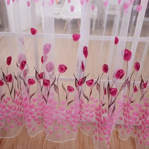 Romantic Tulip Print Sheer Curtain – Voile Window, Door & Room Divider Drape