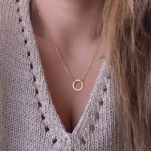 Steampunk Dainty Circle Pendant Necklace for Women – Minimalist Chain Jewelry