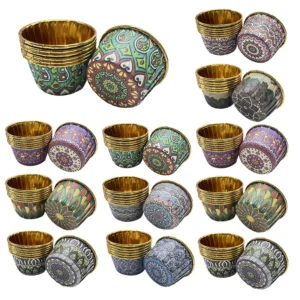50pcs Bohemian Cupcake Cups with Lids | Heat-Resistant Muffin Liners