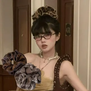 Retro Leopard Print Scrunchies – Four-Layer Ruffled Hair Ties for Women