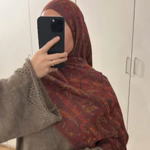 Women’s Eid Hijab – Long Printed Khimar with Tassels, Muslim Headscarf