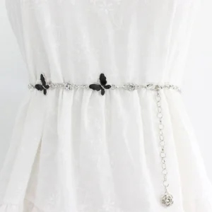 Women’s Butterfly Metal Chain Belt – Adjustable Slim Waist Accessory