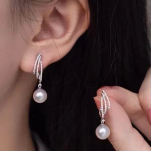 Pearl Rhinestone Flower Stud Earrings – Crystal Earrings for Women, Wedding & Party Jewelry
