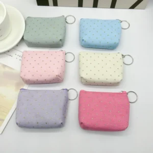 Mini Canvas Coin Purse – Plaid Fabric Wallet with Keyring for Women & Girls