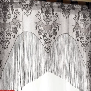 Black Lace Skull Sheer Curtain – Halloween Door & Window Tassel Decoration Banner