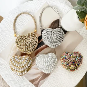 Luxury Crystal Heart Clutch – Rhinestone Evening Bag for Women