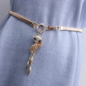 Women’s Fox Charm Waist Chain – Slim Elastic Belt for Dresses (Gold & Silver)