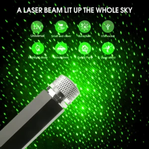 Green LED Starry Galaxy Projector – Car Roof Night Light USB Ambient Lamp