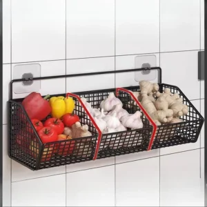 No-Drill Wall-Mounted Kitchen Rack – Garlic, Onion & Spice Organizer with Baskets & Hooks