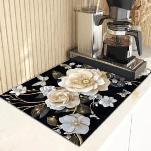 VIKAMA Floral Coffee Machine & Dish Liner – Absorbent Quick-Dry Kitchen Pad
