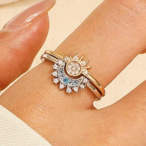 Adjustable Moon Sun Star Stackable Ring – Sparkling Jewelry Set for Women & Girls