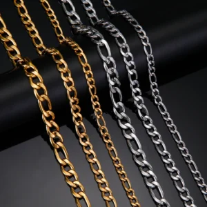 Figaro Chain Necklace for Men & Women – Stainless Steel Gold Chunky Choker