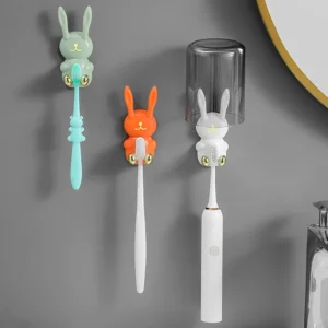 Kawaii Bunny Toothbrush Holder – Cartoon Wall Mounted Organizer for Kids Bathroom