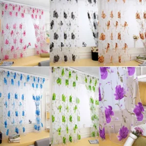 Sheer Vines Leaf Tulle Curtain Panel – Lightweight Floral Window & Door Drape (1/2 PCS)