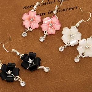 Rhinestone Flower Drop Earrings – Portable Hook Dangle Earrings for Women