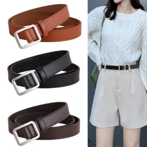 Women’s Faux Leather Belt – Thin Waist Belt for Jeans, Dresses & Pants