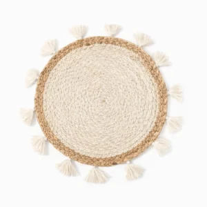 Boho Straw Woven Tray – Round Wall Decor & Heat-Resistant Macrame Coaster Placemat