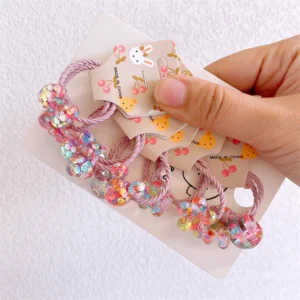 Spring Color Elastic Hair Bands – Cute Flower & Bunny Hair Ties for Kids