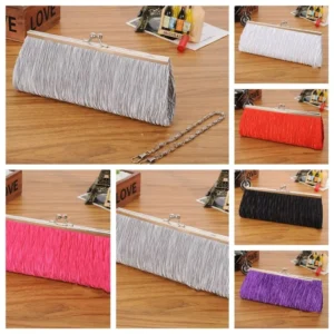 Multicolor Pleated Clutch Purse – Evening Shoulder Bag with Chain for Women