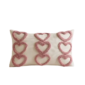 Romantic Valentine Heart Pillowcase – Velvet Embroidered Tufted Cushion Cover
