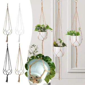 Macrame Plant Hanger – Woven Hemp Rope Flower Pot Holder for Home, Garden & Balcony