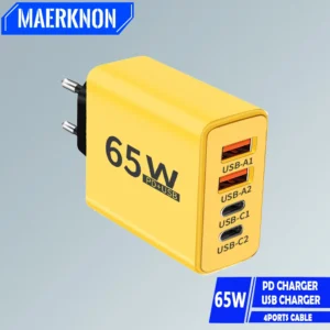 65W GaN USB-C Fast Charger PD Quick Charge 3.0 – Multi-Device Wall Adapter
