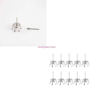 Stainless Steel Round Claw Earring Blanks – 10 Pcs for Handmade Rhinestone Studs