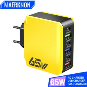 65W GaN 6-Port USB-C Fast Charger – Quick Charge 3.0 Adapter for iPhone & Android