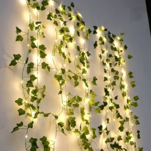 Flower & Green Leaf String Lights – Battery-Powered Artificial Vine Fairy Lights for Home & Wedding Décor