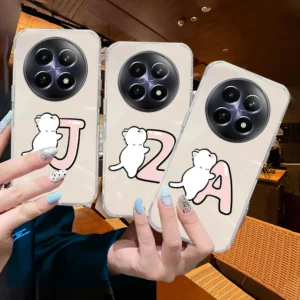 White Cat Cartoon Phone Case for Realme 10–13 Pro – Clear TPU Cover