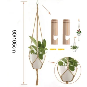 Handmade Macrame Plant Hanger – Hemp Rope Woven Flower Pot Holder with Ceiling Hooks for Garden & Home