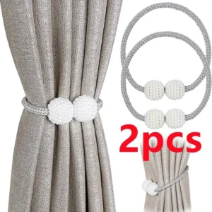 2PCS Pearl Magnetic Curtain Tiebacks – Decorative Clip Holders for Curtains & Drapes