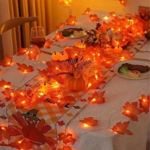 Autumn Maple LED Garland – Artificial Fall Foliage Fairy Lights for Halloween, Thanksgiving & Home Décor