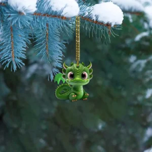 Green Dinosaur Acrylic Pendant – Car Rearview Charm & Christmas Tree Ornament Decor