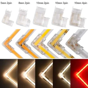 COB LED 90° L-Shape Connector – 5/8/10mm Solderless Strip to Strip for RGB/CCT FCOB